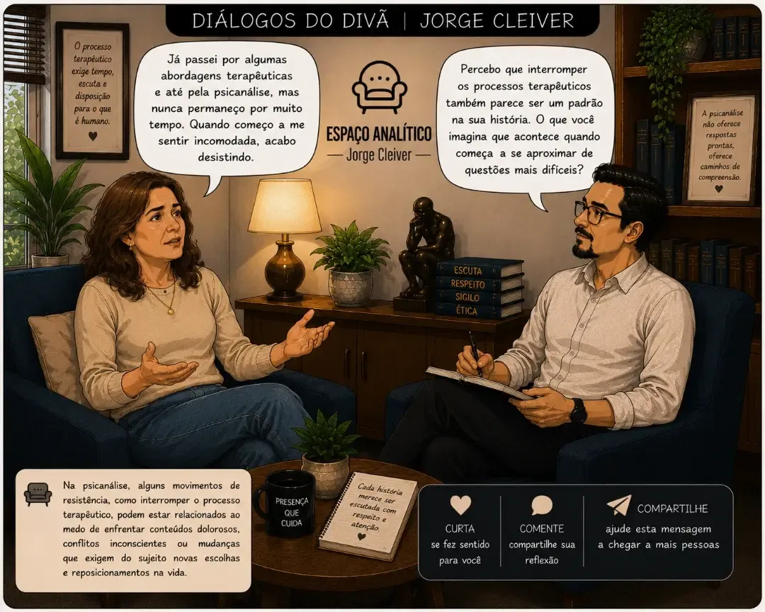 Quadrinho da série Diálogos do Divã sobre abandonar a terapia