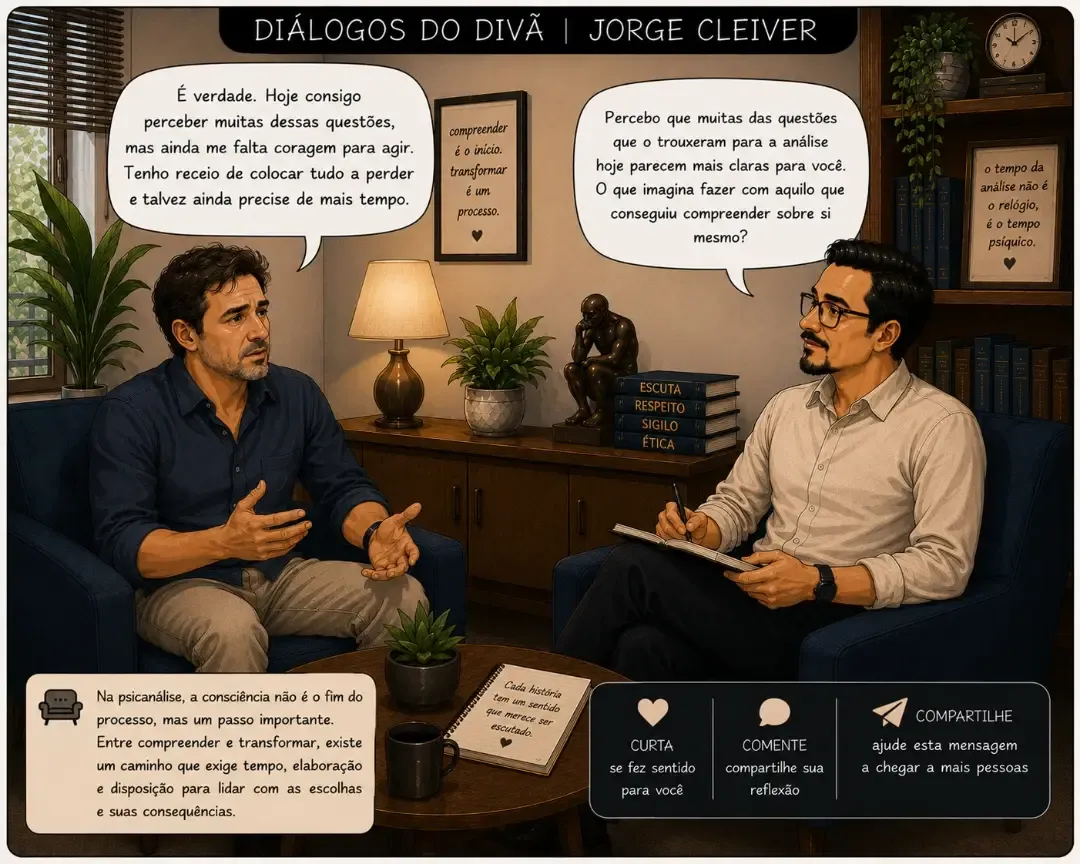Quadrinho da série Diálogos do Divã sobre compreender e agir